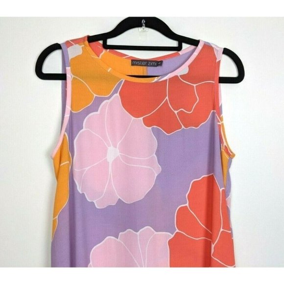 Mister Zimi Purple Floral Hi Low Uneven Hem Midi Sleeveless Womens Dress Size 6 - Picture 3 of 7